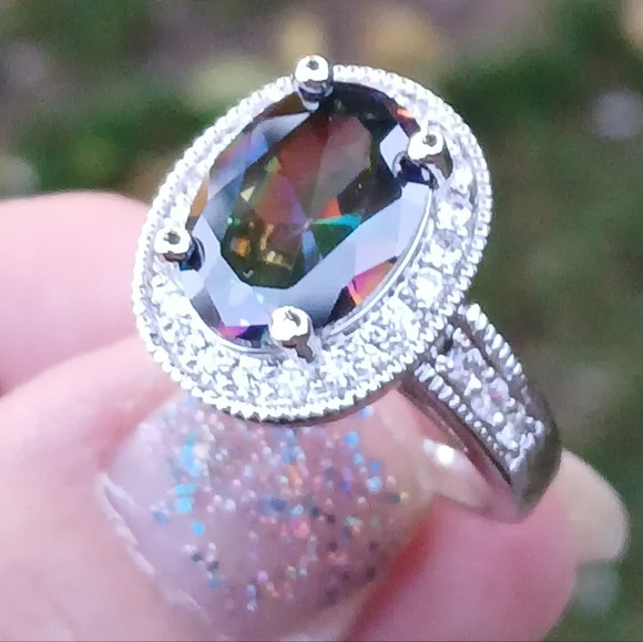 New Halo Oval Mystic Topaz & CZ 925 Silver Ring. - Picture 8 of 16